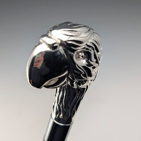 【新品】イタリア製 純銀製 パロットヘッドハンドル シャフト ステッキ 杖 94cm