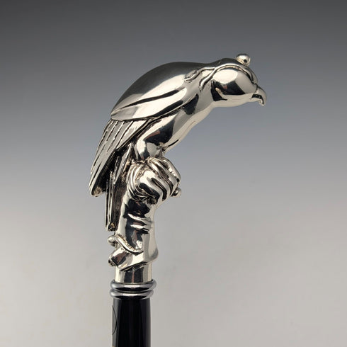 【新品】イタリア製 純銀製 ファルコンハンドル シャフト ステッキ 杖 97cm