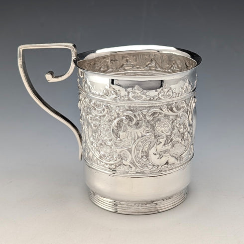 1900 British antique silver plate mug JP&S