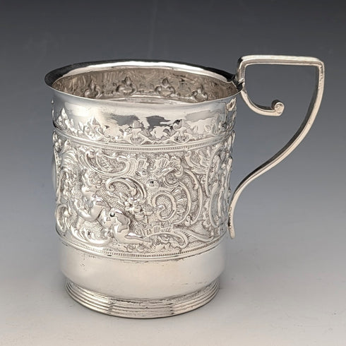 1900 British antique silver plate mug JP&S