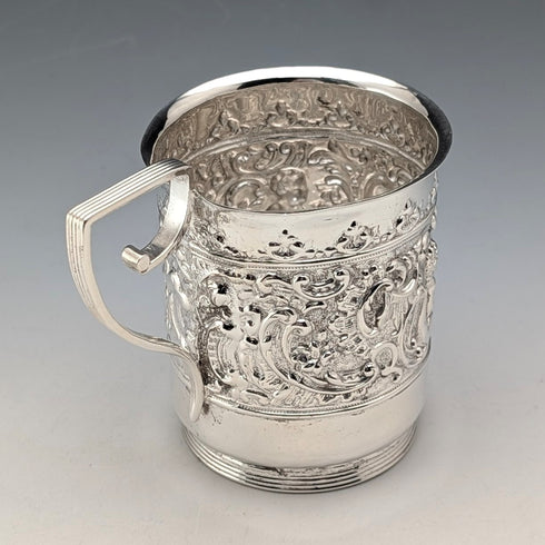 1900 British antique silver plate mug JP&S