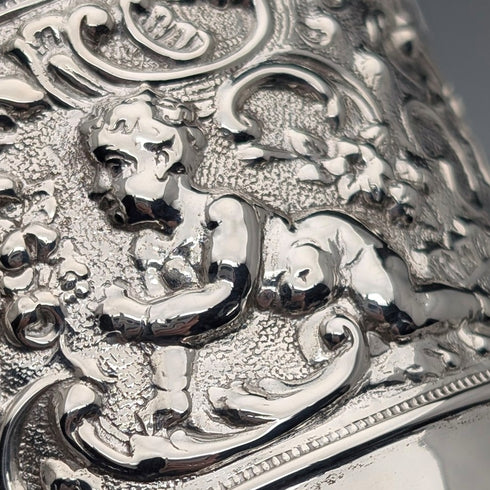 1900 British antique silver plate mug JP&S