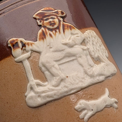 Circa 1900 British antique sterling silver decorated ceramic mug and mini cream jug Mappin & Webb