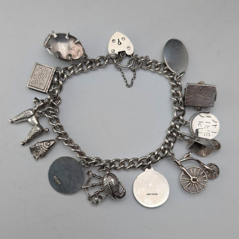 1962 年英國復古純銀手鍊,48 克,帶掛鎖扣,WJS