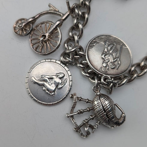 1962 年英國復古純銀手鍊,48 克,帶掛鎖扣,WJS