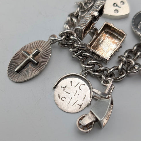 1962 年英國復古純銀手鍊,48 克,帶掛鎖扣,WJS