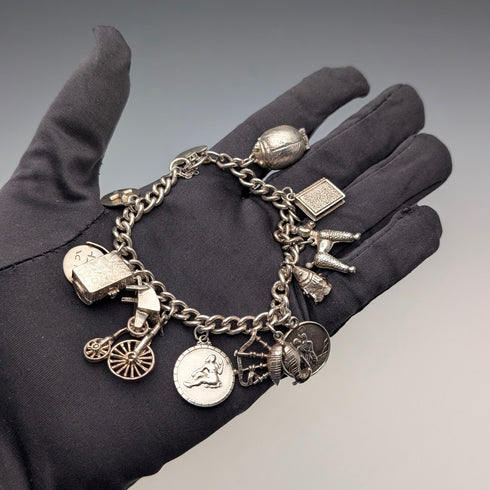 1962 年英國復古純銀手鍊,48 克,帶掛鎖扣,WJS