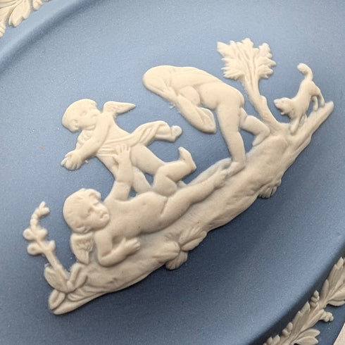 英国ヴィンテージ ウェッジウッド ジャスパーウェア製 ボックスペア ペールブルー