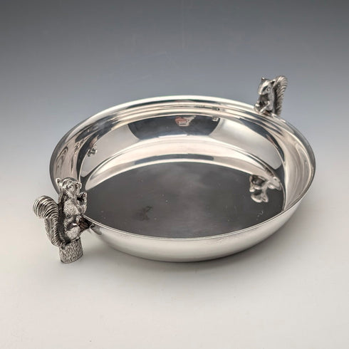 Vintage British silver plate squirrel decorated round large dish Viners