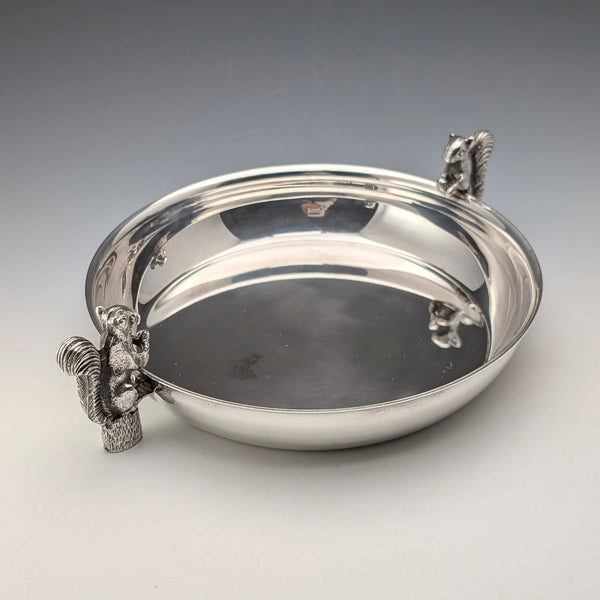 Vintage British silver plate squirrel decorated round large dish Viners
