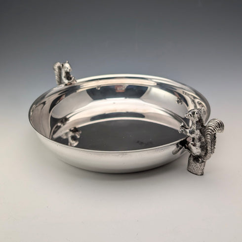 Vintage British silver plate squirrel decorated round large dish Viners