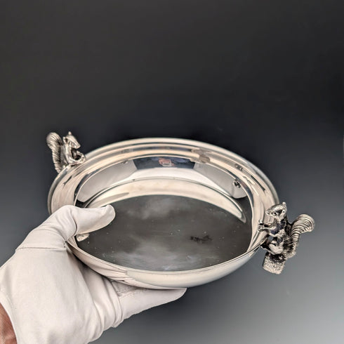 Vintage British silver plate squirrel decorated round large dish Viners