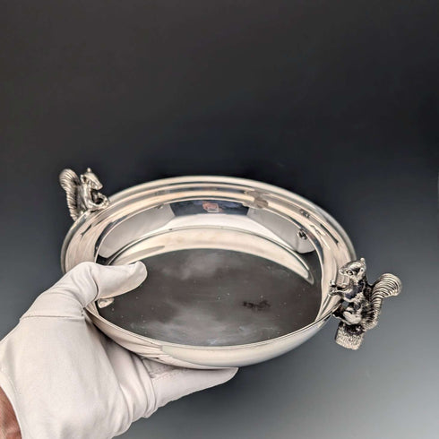 英国ヴィンテージ シルバープレート製 リス装飾 丸型大型ディッシュ Viners