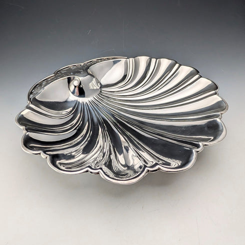 Vintage British silver plate large shell dish pair