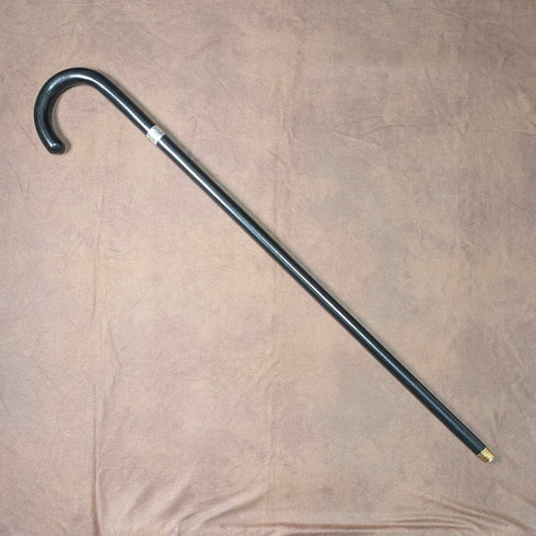 1944 British vintage black shaft curved handle pure silver decorated walking stick 83cm K&SLD