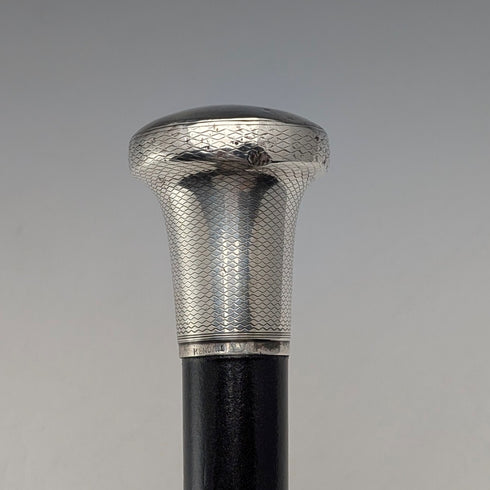 1920年 英国アンティーク ブラックシャフト 純銀製 丸ハンドル ステッキ 杖 88cm Ebenezer Newman