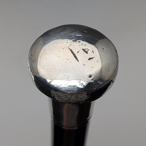 1920年 英国アンティーク ブラックシャフト 純銀製 丸ハンドル ステッキ 杖 88cm Ebenezer Newman