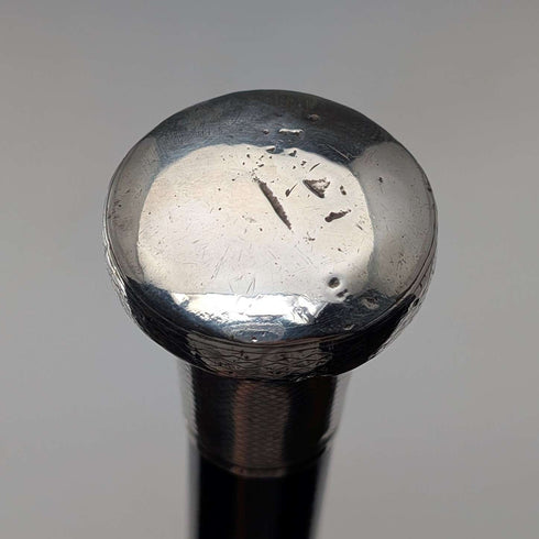 1920年 英国アンティーク ブラックシャフト 純銀製 丸ハンドル ステッキ 杖 88cm Ebenezer Newman