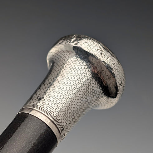 1920年 英国アンティーク ブラックシャフト 純銀製 丸ハンドル ステッキ 杖 88cm Ebenezer Newman