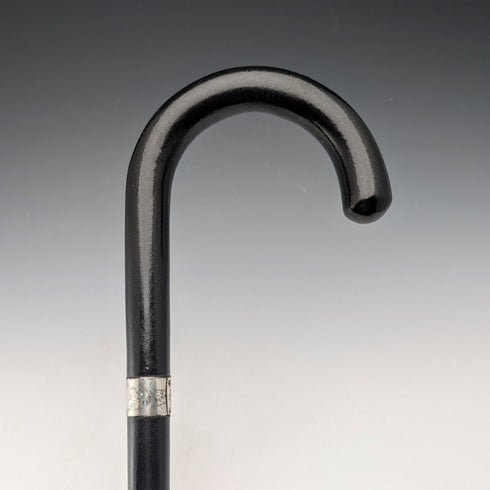 1944 British vintage black shaft curved handle pure silver decorated walking stick 83cm K&SLD