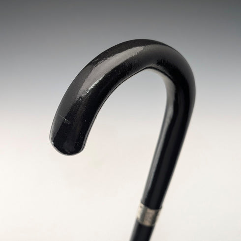1944 British vintage black shaft curved handle pure silver decorated walking stick 83cm K&SLD