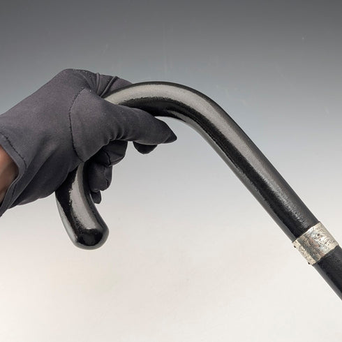 1944 British vintage black shaft curved handle pure silver decorated walking stick 83cm K&SLD