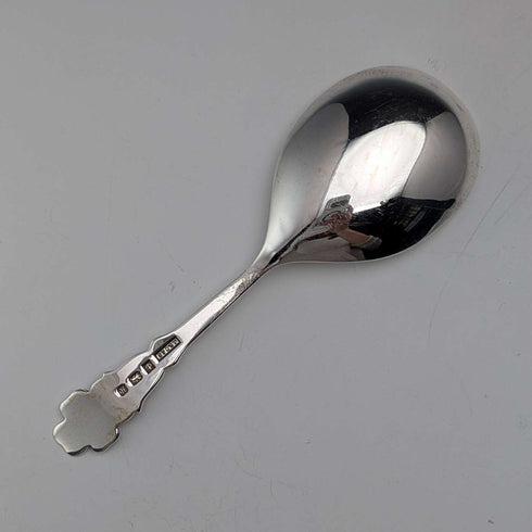 1982 British vintage sterling silver tea caddy spoon 13g with clover decoration JB Chatterley