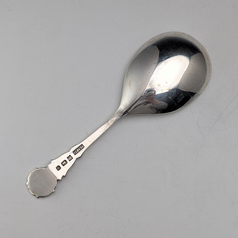 1982 British vintage sterling silver tea caddy spoon, 13g, rose decoration, JB Chatterley