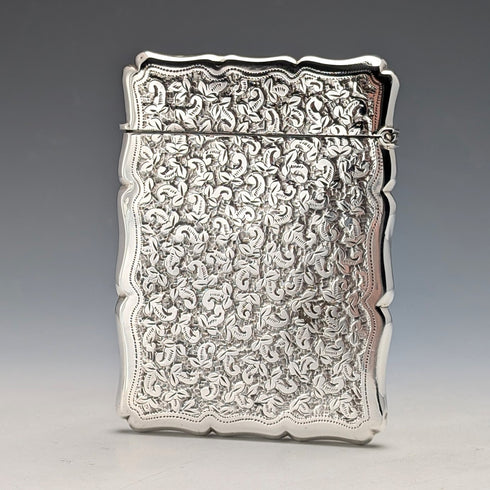 1906年 英国アンティーク フローラル彫刻 純銀製カードケース 51g William Atkin