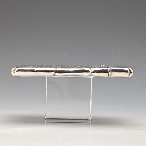 1906年 英国アンティーク フローラル彫刻 純銀製カードケース 51g William Atkin