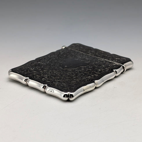 1906年 英国アンティーク フローラル彫刻 純銀製カードケース 51g William Atkin