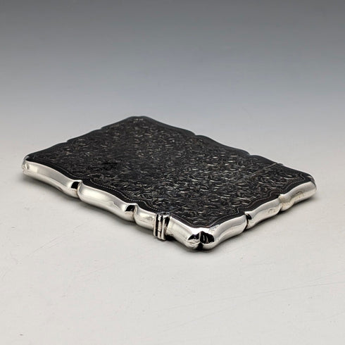 1906年 英国アンティーク フローラル彫刻 純銀製カードケース 51g William Atkin