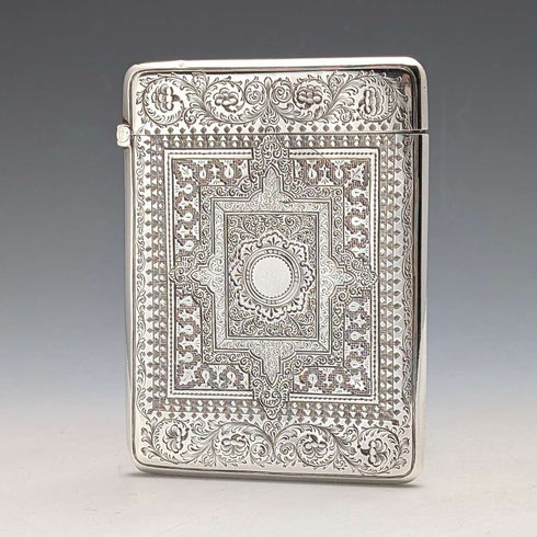 1881 British Antique Shakespeare Engraved Sterling Silver Card Case 77g George Unite