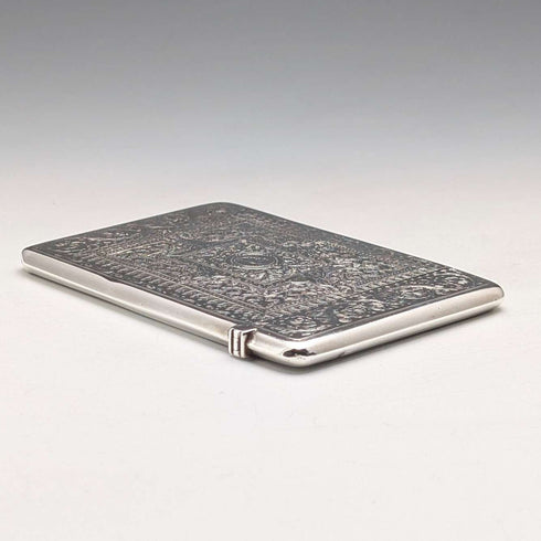 1881 British Antique Shakespeare Engraved Sterling Silver Card Case 77g George Unite