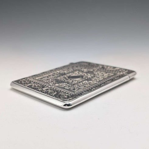 1881 British Antique Shakespeare Engraved Sterling Silver Card Case 77g George Unite