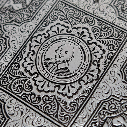 1881 British Antique Shakespeare Engraved Sterling Silver Card Case 77g George Unite