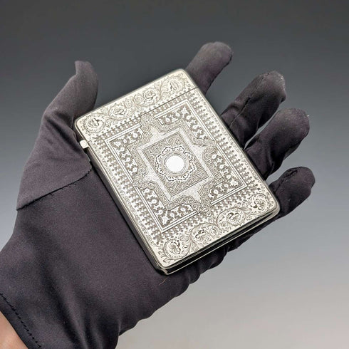 1881 British Antique Shakespeare Engraved Sterling Silver Card Case 77g George Unite