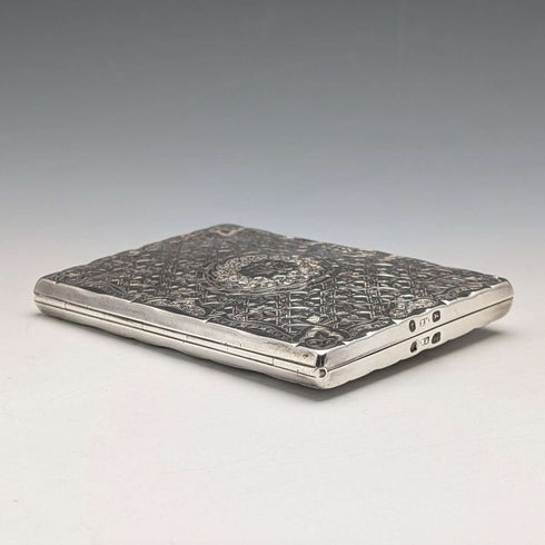 1875 British antique sterling silver double door card case 75g Frederick Marson