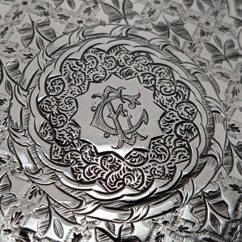 1875 British antique sterling silver double door card case 75g Frederick Marson