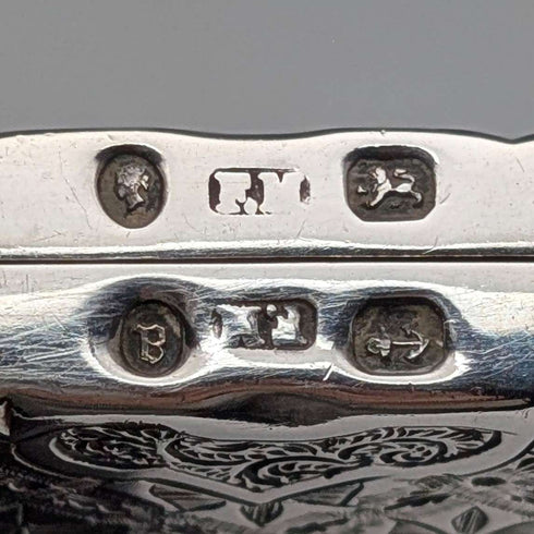 1875 British antique sterling silver double door card case 75g Frederick Marson