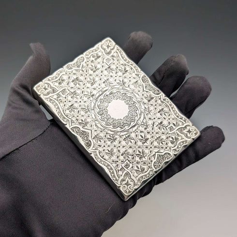 1875 British antique sterling silver double door card case 75g Frederick Marson