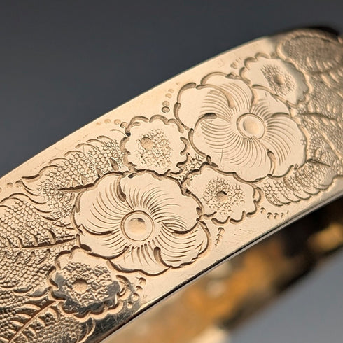 復古 9ct 鍍金花卉雕刻手鍊 L&Co