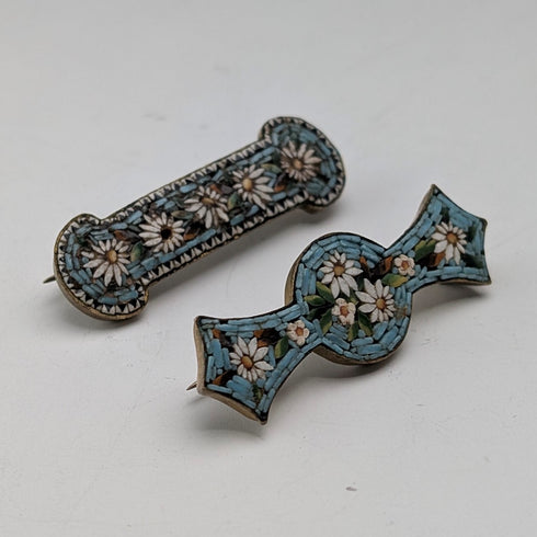 ヴィンテージ マイクロモザイク ブローチペア フローラル装飾