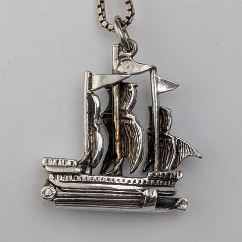 復古帆船吊墜搭配純銀項鍊