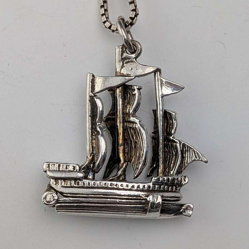 Vintage sailboat pendant with sterling silver necklace