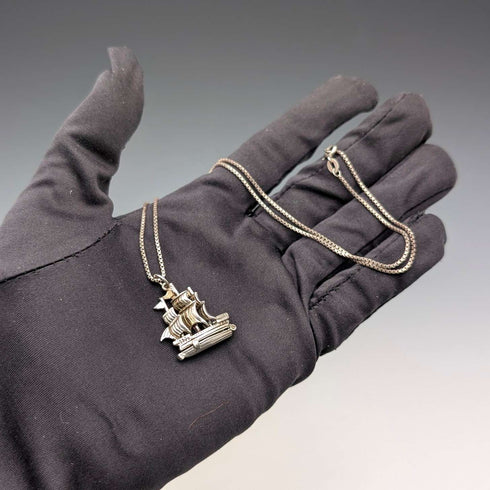 Vintage sailboat pendant with sterling silver necklace