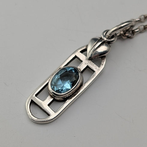 復古純銀和藍寶石吊墜,搭配純銀項鍊