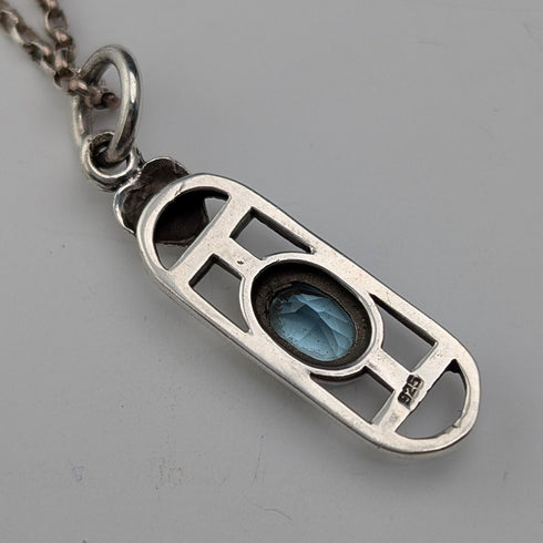 復古純銀和藍寶石吊墜,搭配純銀項鍊