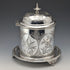 Antique British silver plated biscuit barrel with bird decoration