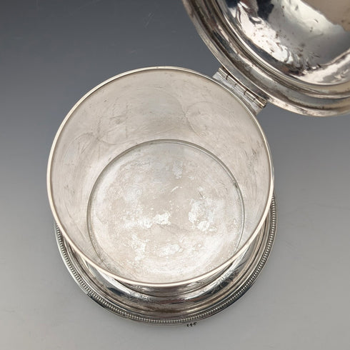 古董英國鍍銀餅乾桶,飾有鳥類